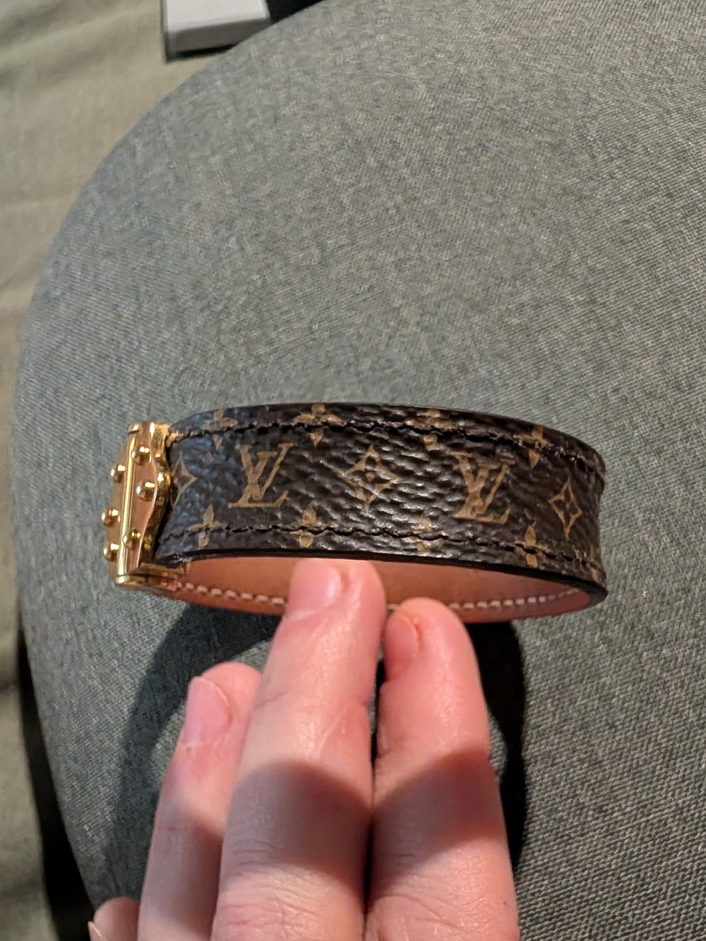 Louis Vuitton Monogram Canvas Bracelet with Gold-Tone Stud Clasp
